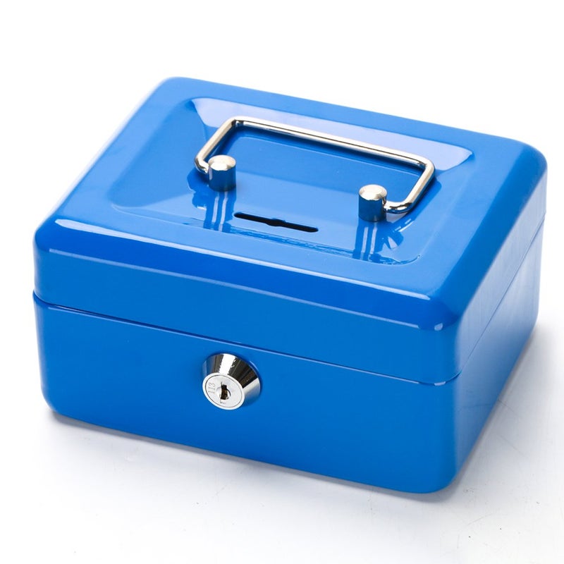 Decaller Cash Box with Slot for Kids, Decaller Small Money Box with Money Tray & Key Lock, 6" x 4 4/5" x 3 1/5", Blue, QH1507XS - Image 1